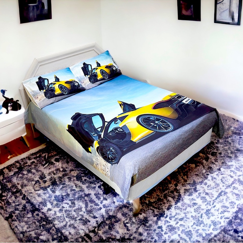 Full size bedding set mclaren car printed sheet set full size set of 4